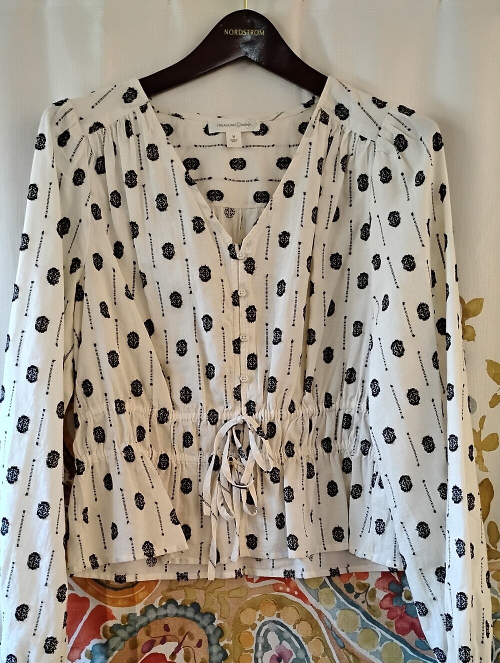 Treasure & Bond White and Black Polka Dot Womens Blouse